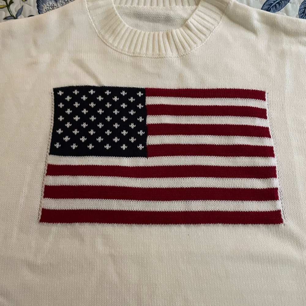 Cream colored American flag sweater